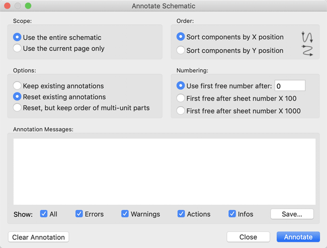 Annotate dialog box in KiCad