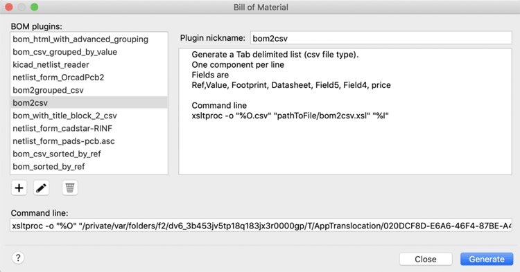 Generate the BOM on EEschema