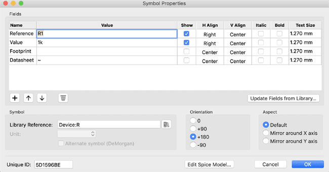 Symbol Properties in KiCad